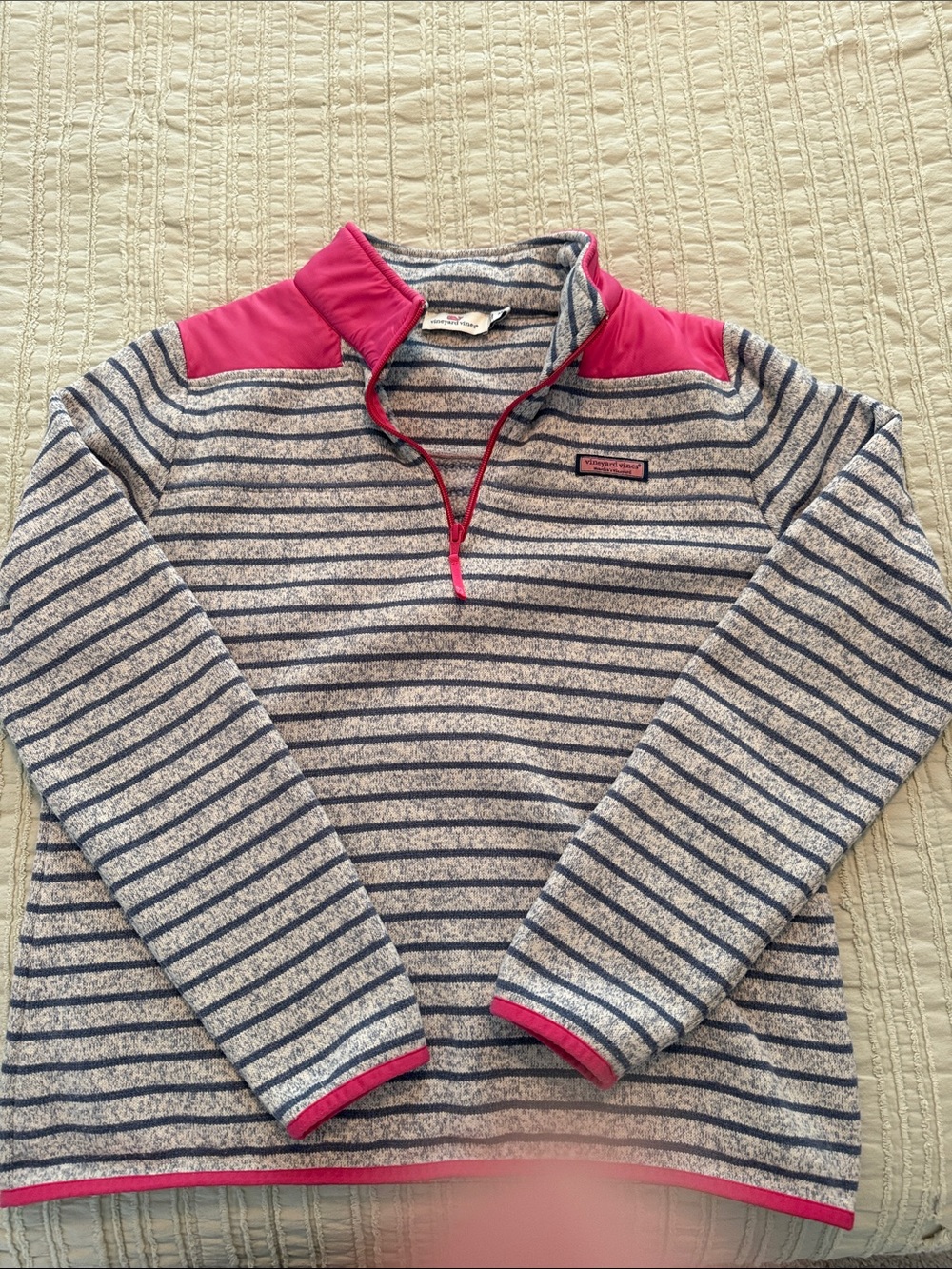 Vineyard Vines Navy & Gray Striped Quarter-Zip with Pink Accents